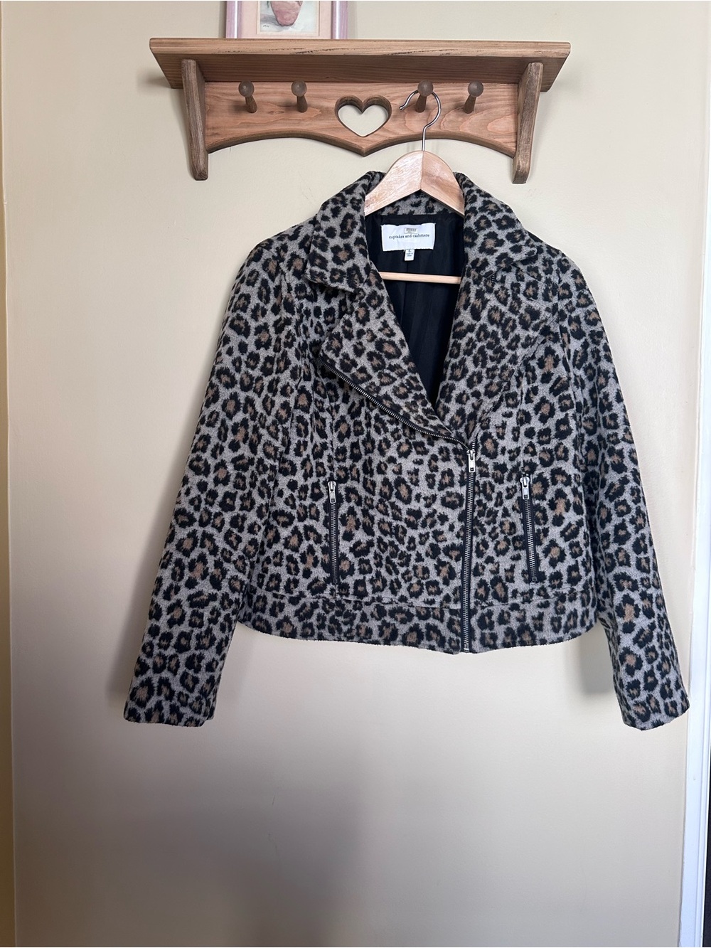 cupcakes & cashmere Leopard Print Moto Jacket in Brown and Black